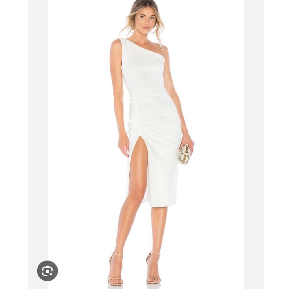Katie May New Age Dress Medium Ruched One Arm Ivory Cut Out Bodycon Bridal